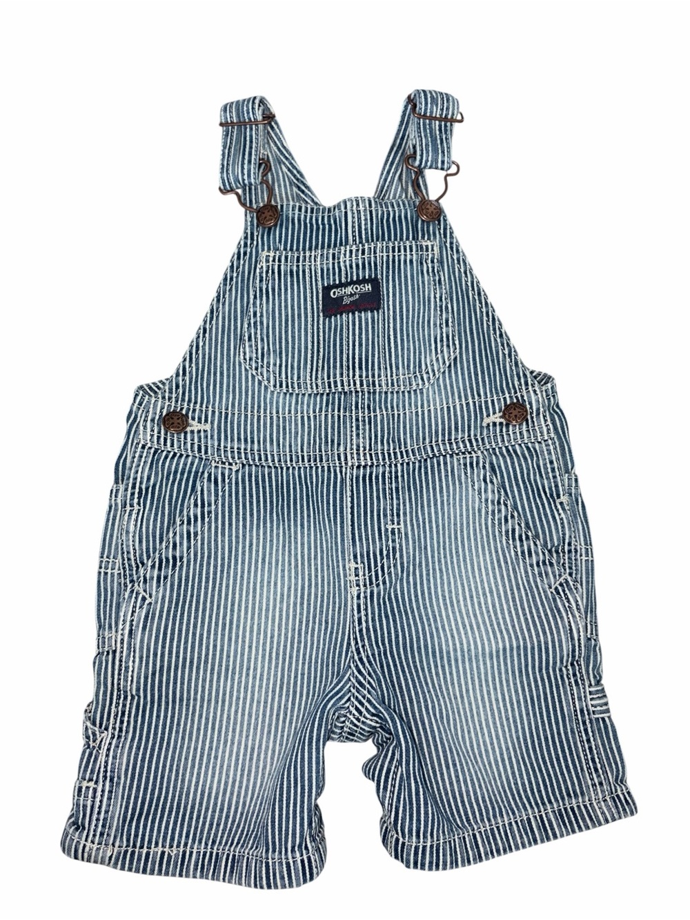 EUC 🔥 Oshkosh B’gosh Railroad Striped Denim Overalls 12 months Play Wear School